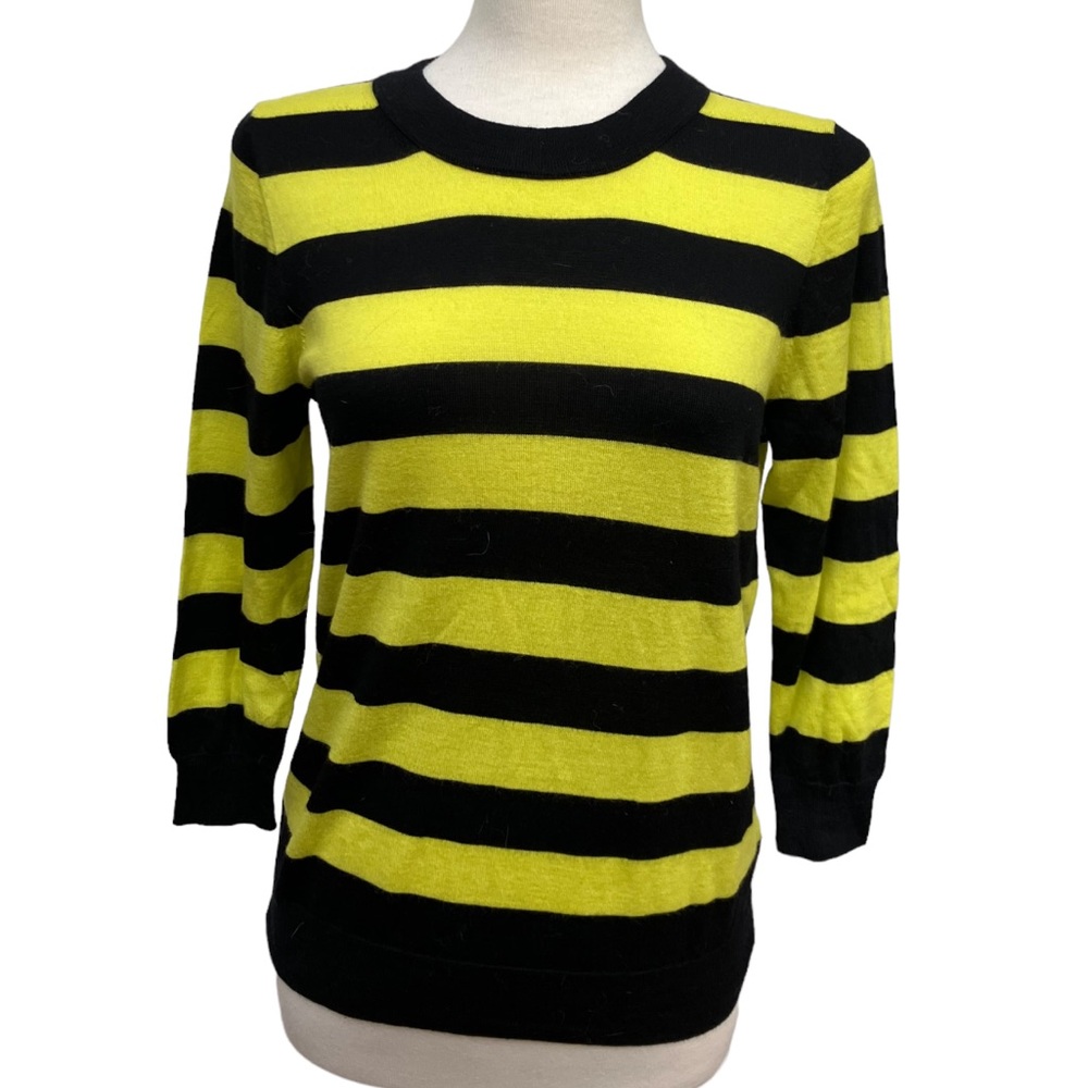 J. Crew Striped 3/4 Sleeve Crewneck Sweater 100% Merino Wool Women’s Medium